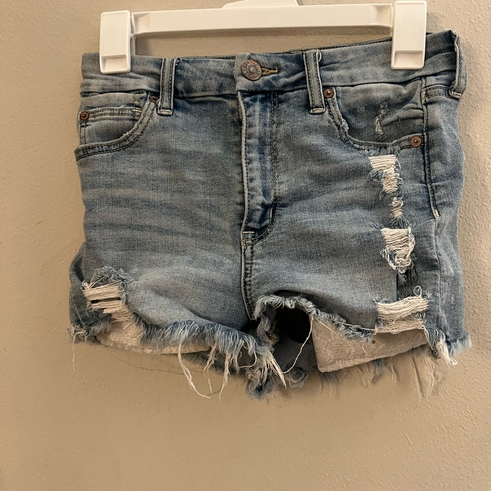 American Eagle Outfitters Blue Distressed Jean Shorts